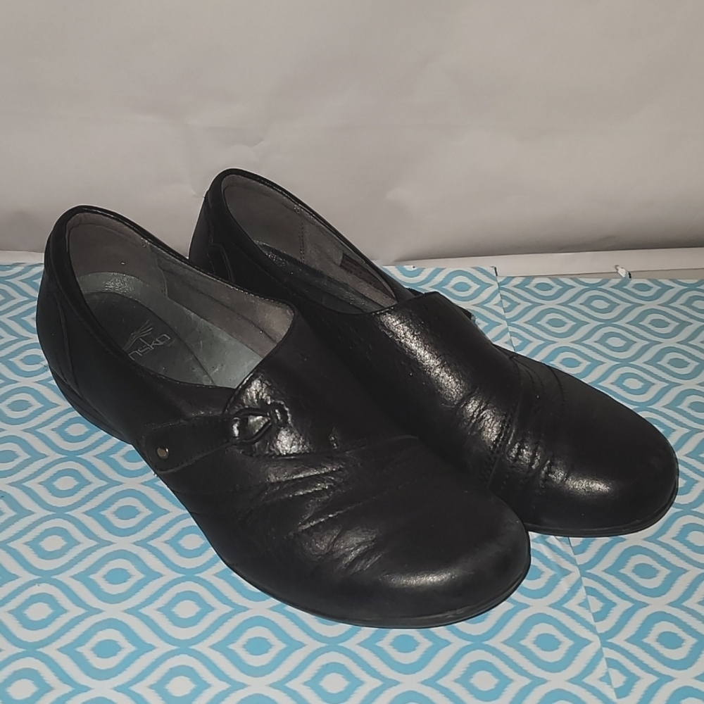 Dansko Franny Black Loafer Leather clog Comfort Shoes Round Toe Women 7 euro 37